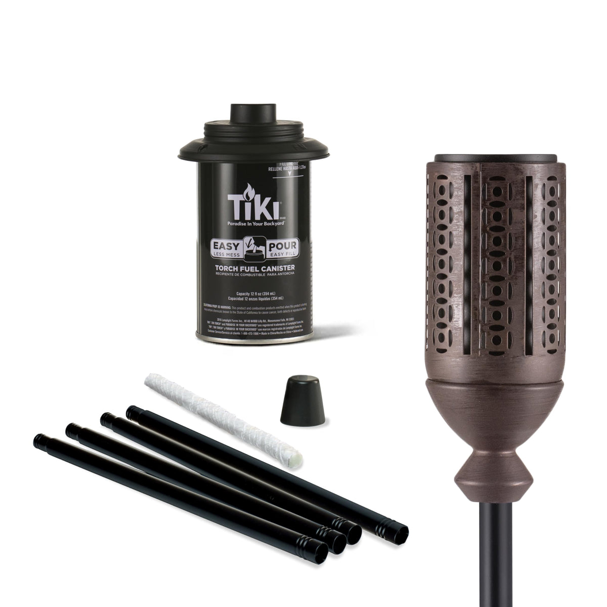 TIKI Cabos bronze torch with long-lasting wick and snuffer for safe extinguishing
