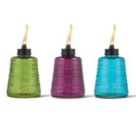 TIKI Carnival Glass Torch blue closeup for vibrant outdoor ambiance and table centerpiece