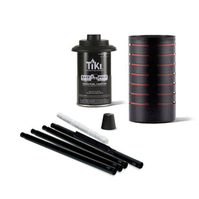 TIKI metal snuffer safely extinguishes the torch flame after use.