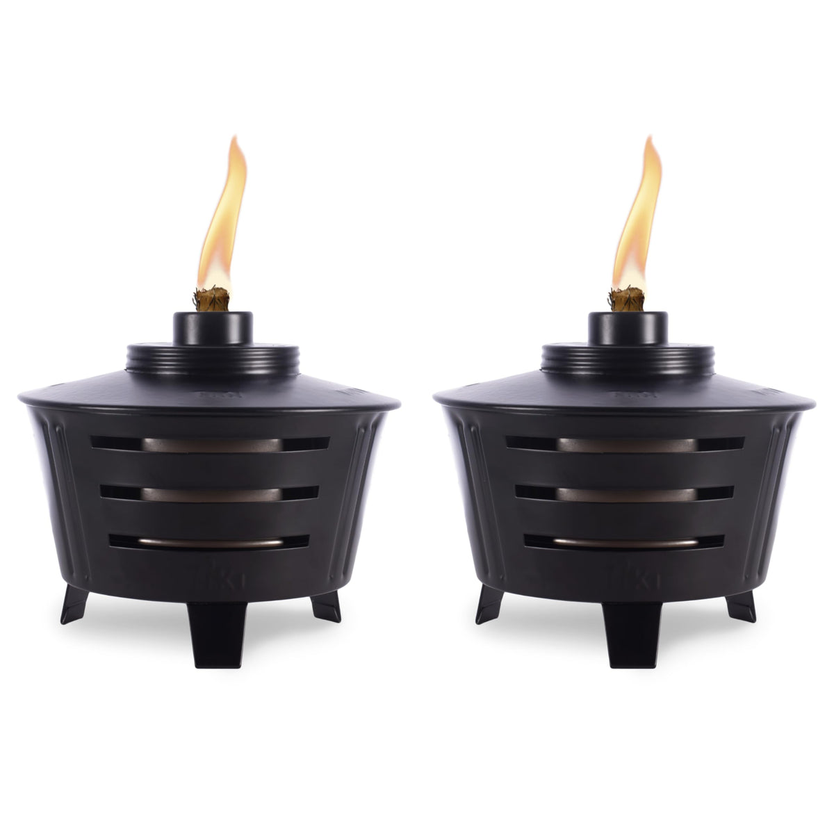 TIKI Mini Pit Table Torch 2-pack for ambient outdoor lighting on patios and gardens.