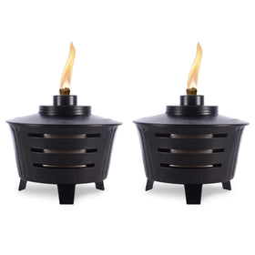 TIKI Mini Pit Table Torch 2-pack for ambient outdoor lighting on patios and gardens.