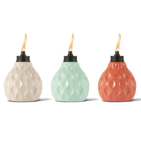 TIKI Seaside Escape table torch in ivory glass for coastal ambiance on outdoor tables