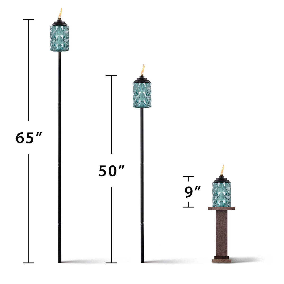 TIKI Topaz Blue glass vessel adds elegant outdoor ambiance.