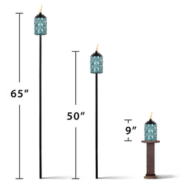 TIKI Topaz Blue glass vessel adds elegant outdoor ambiance.