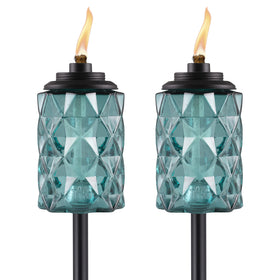 TIKI Topaz Blue 65-inch torch with easy install lever for ambient outdoor lighting.