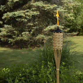 Fiberglass wick on a TIKI torch delivers a steady, long-lasting flame.