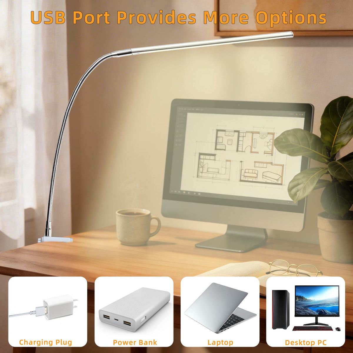 Eye-friendly LED reduces glare for extended reading, makeup, or crafts