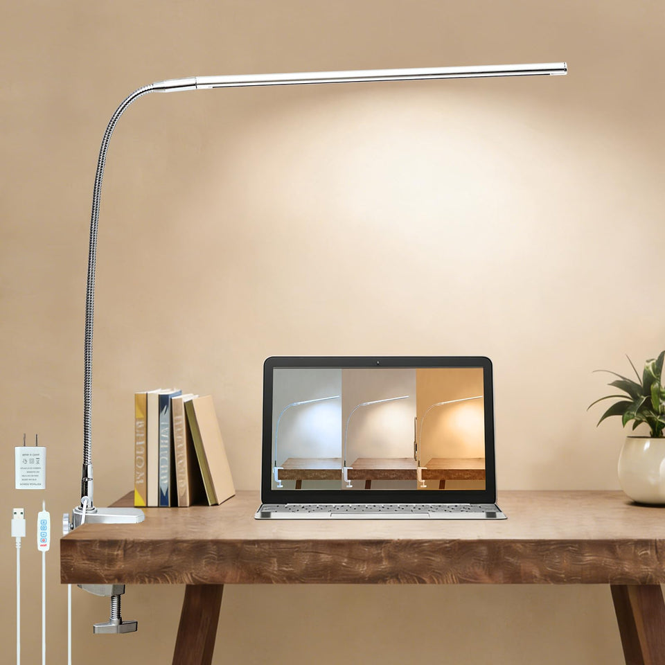 Tikroom Space aluminum LED desk lamp with clamp clips securely to desks for focused lighting