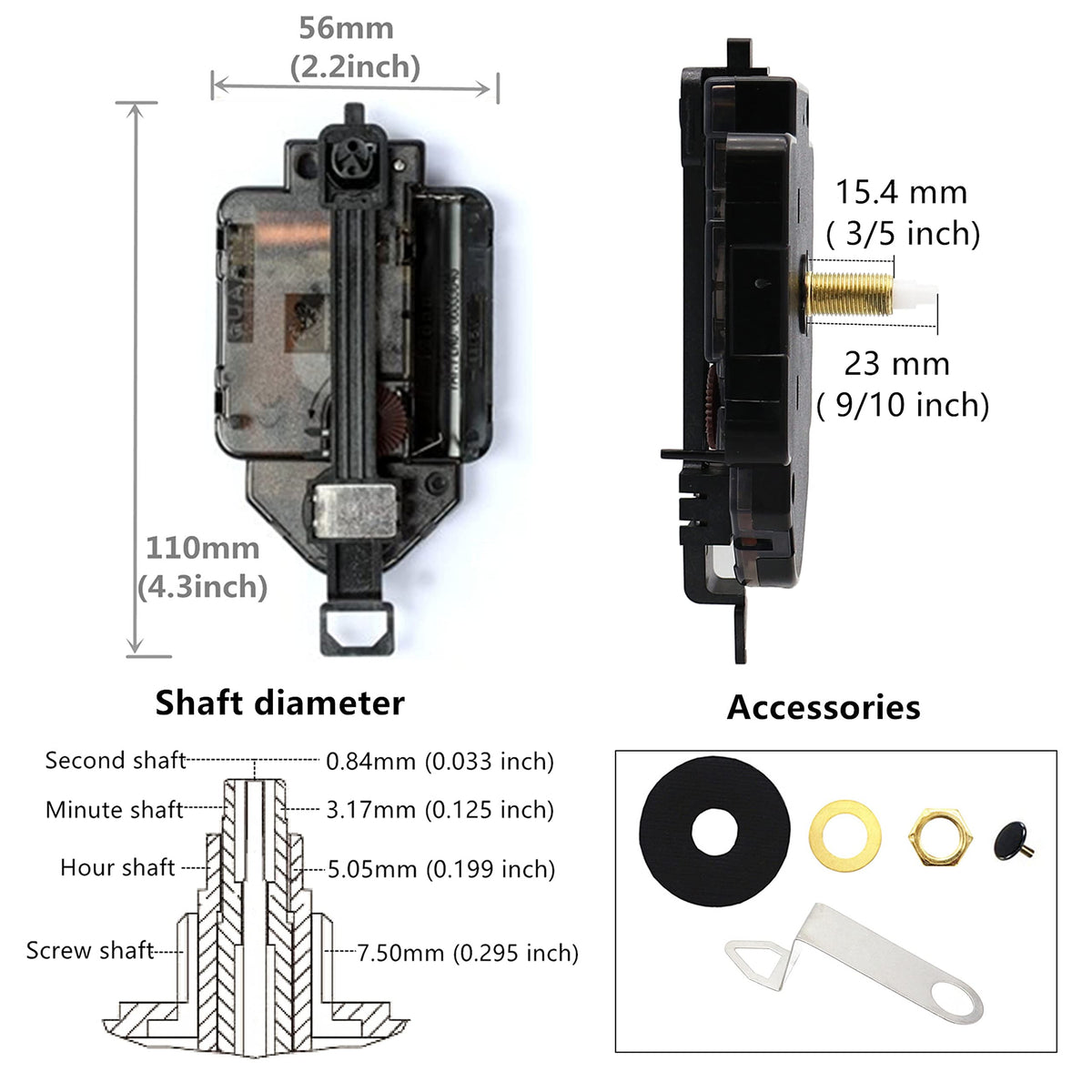TIKROUND Youngtown 12888 23mm shaft fits 9–13mm clock panels.