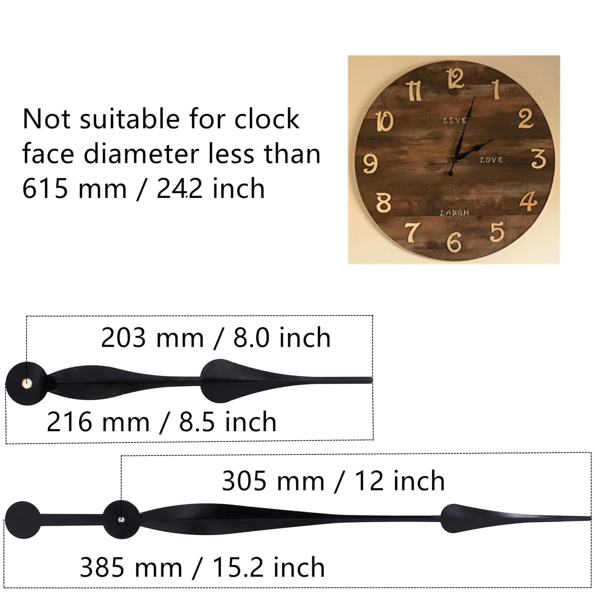 TIKROUND Youngtown eight inch hour hand complements long hands for clear time reading.