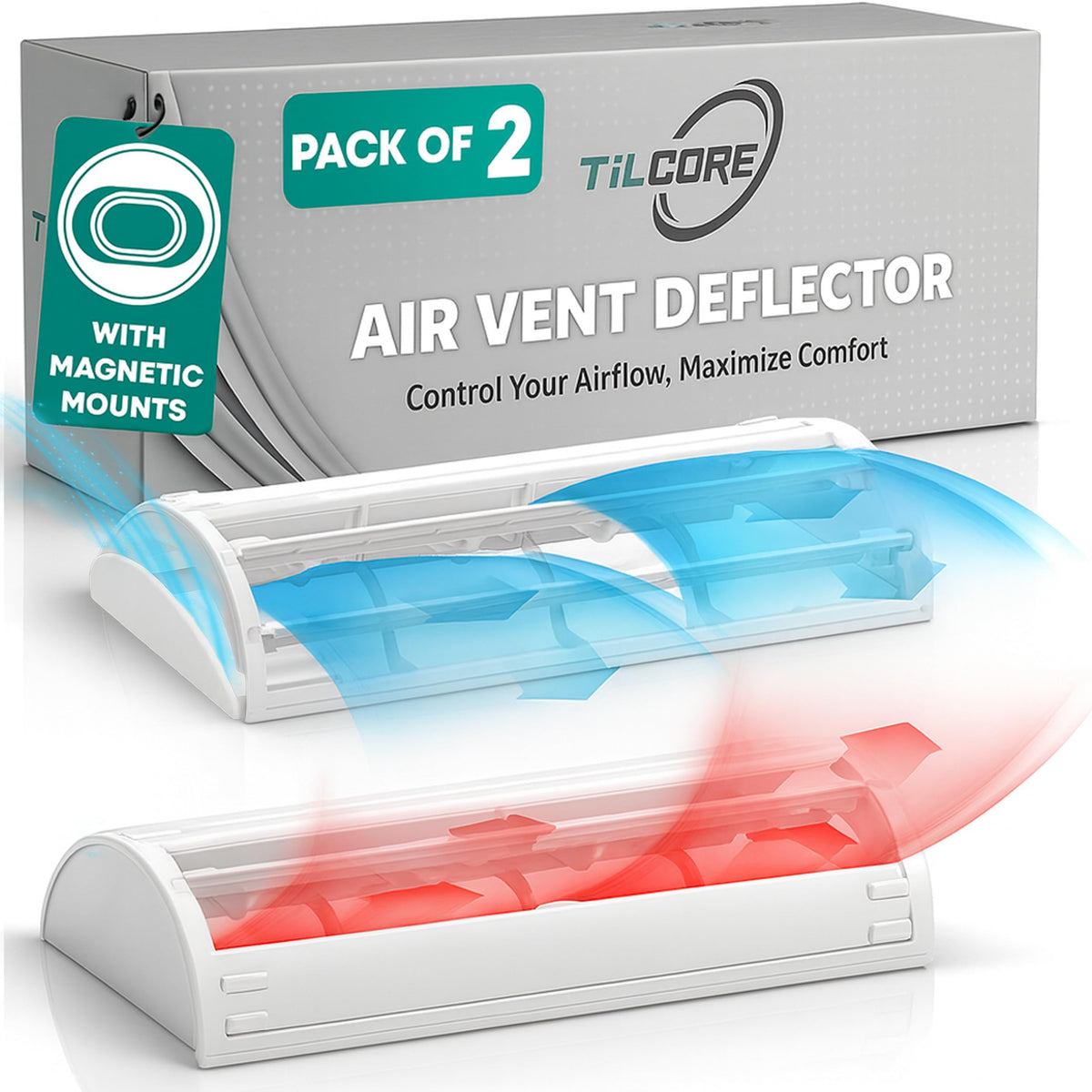 Tilcore 6-Way Air Vent Deflector attached to a floor vent with magnetic mounting