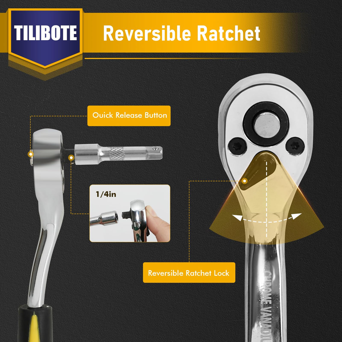 TILIBOTE quick-release ratchet demonstrates smooth reversible operation for precise work.