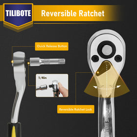 TILIBOTE quick-release ratchet demonstrates smooth reversible operation for precise work.