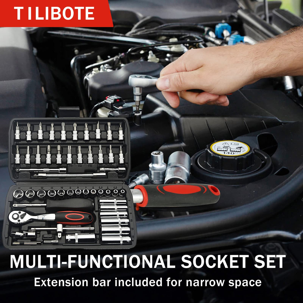 TILIBOTE sliding T-bar enhances leverage for tough fasteners.