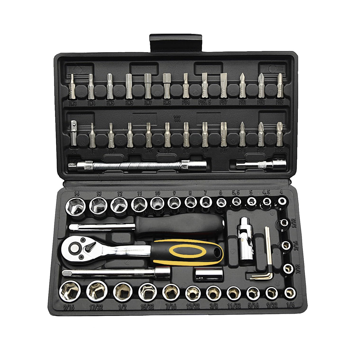 TILIBOTE socket wrench set 62-piece overview for automotive and home repairs.