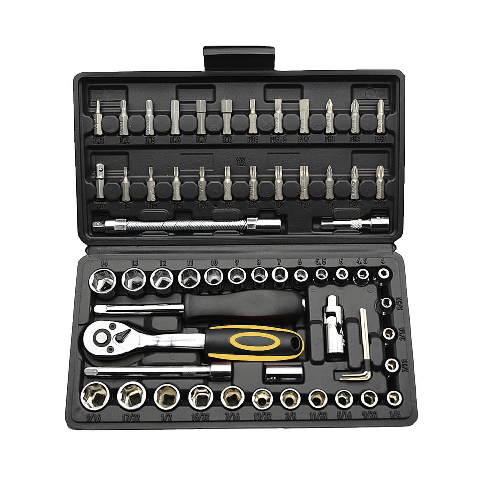 TILIBOTE socket wrench set 62-piece overview for automotive and home repairs.