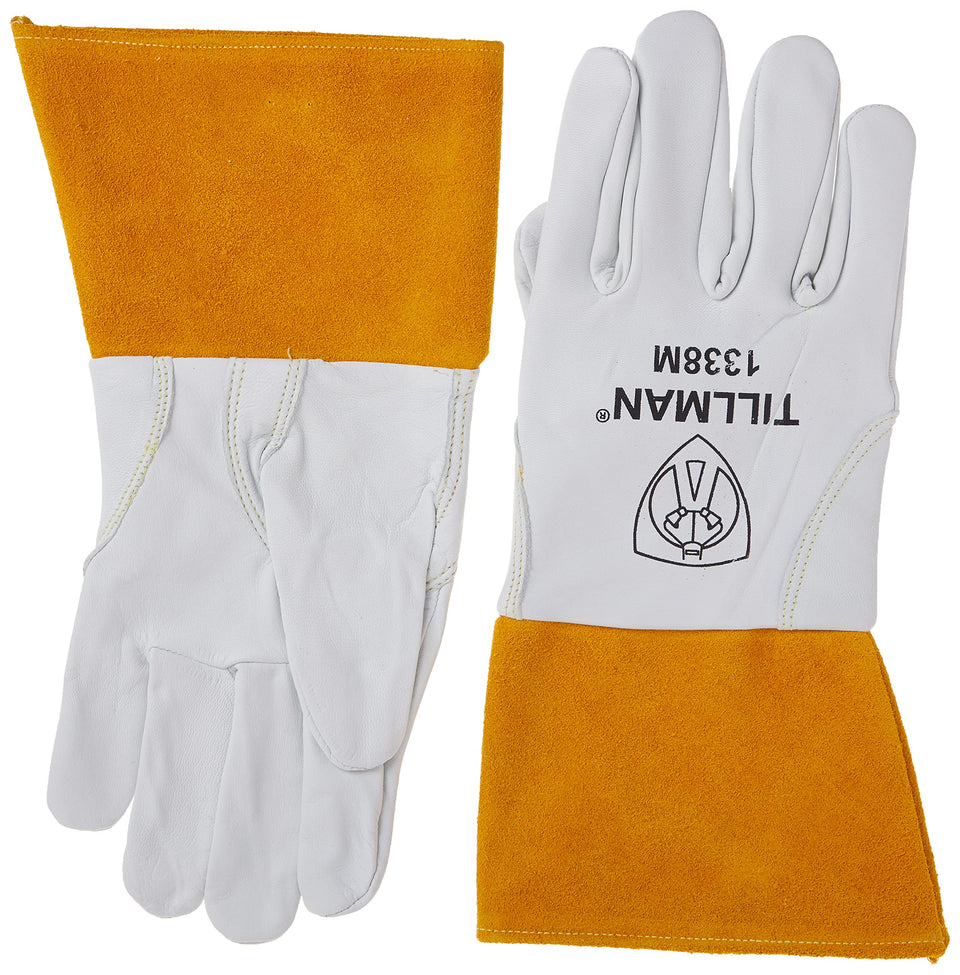 Tillman 1338M goatskin TIG glove front view, offering welding hand protection.
