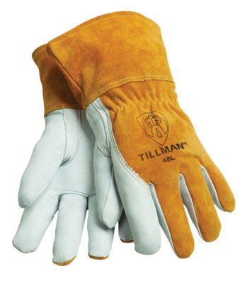 Tillman 48L goatskin welding gloves palm view showing durable grip and warmth
