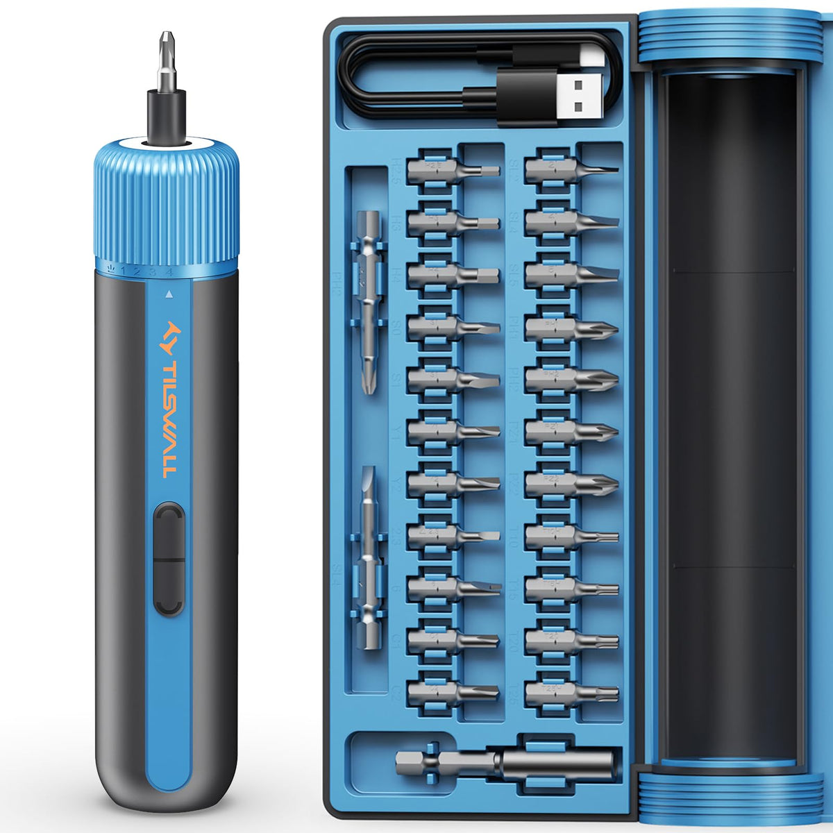 Tilswall 4V screwdriver blue front view for ergonomic grip and precision
