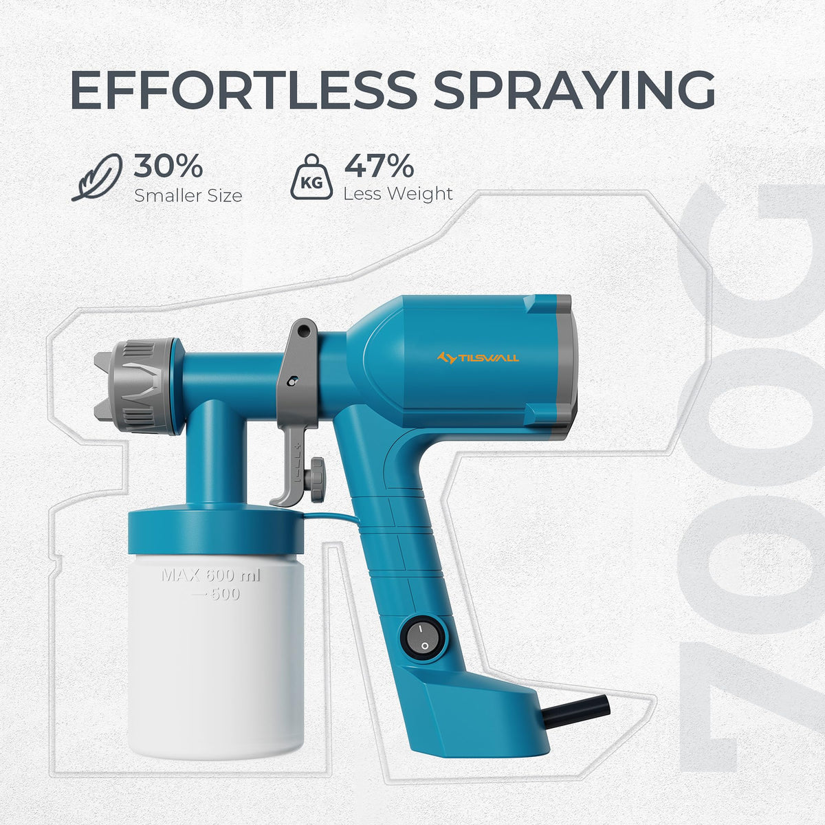 Tilswall sprayer showing three patterns for walls and ceilings.