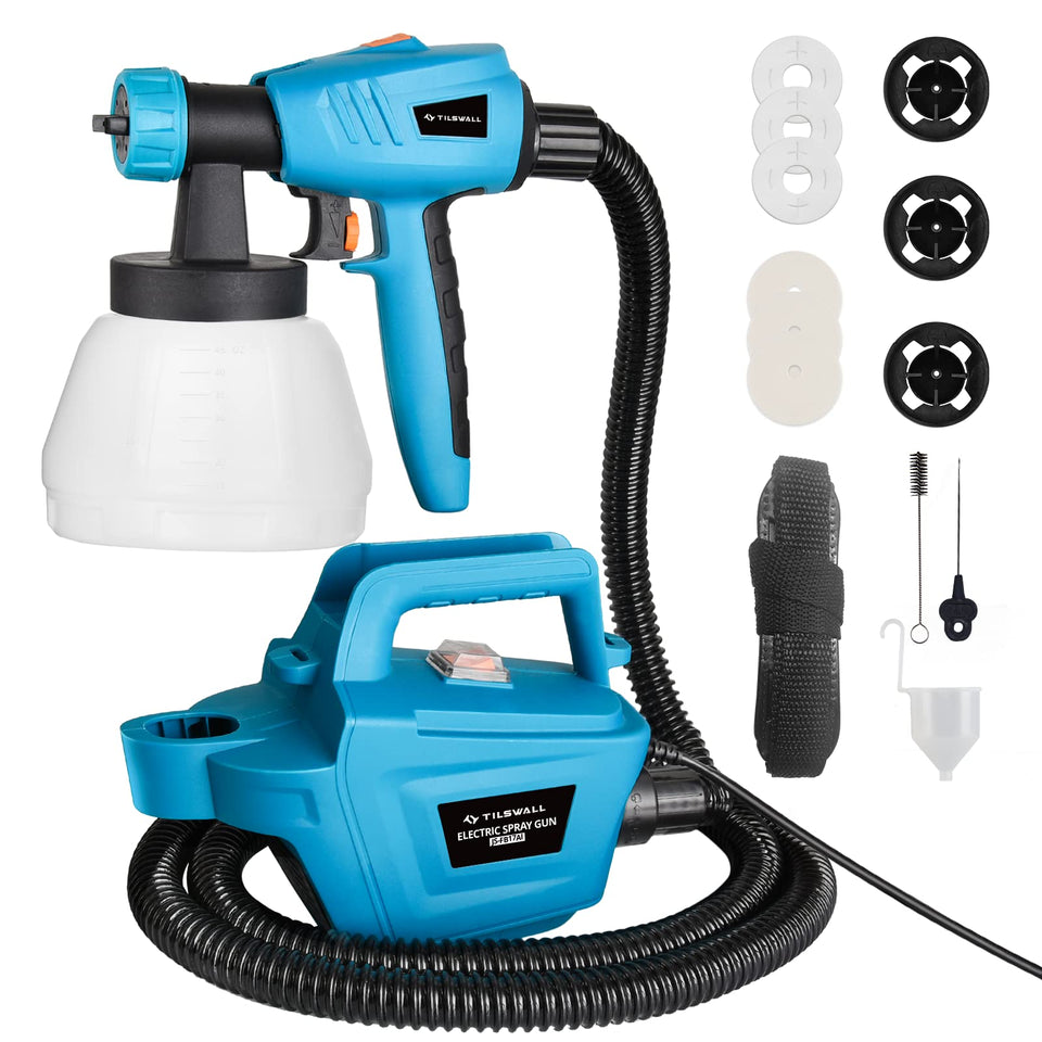 TILSWALL paint sprayer 800W in action delivering precise coatings for furniture and cabinets.