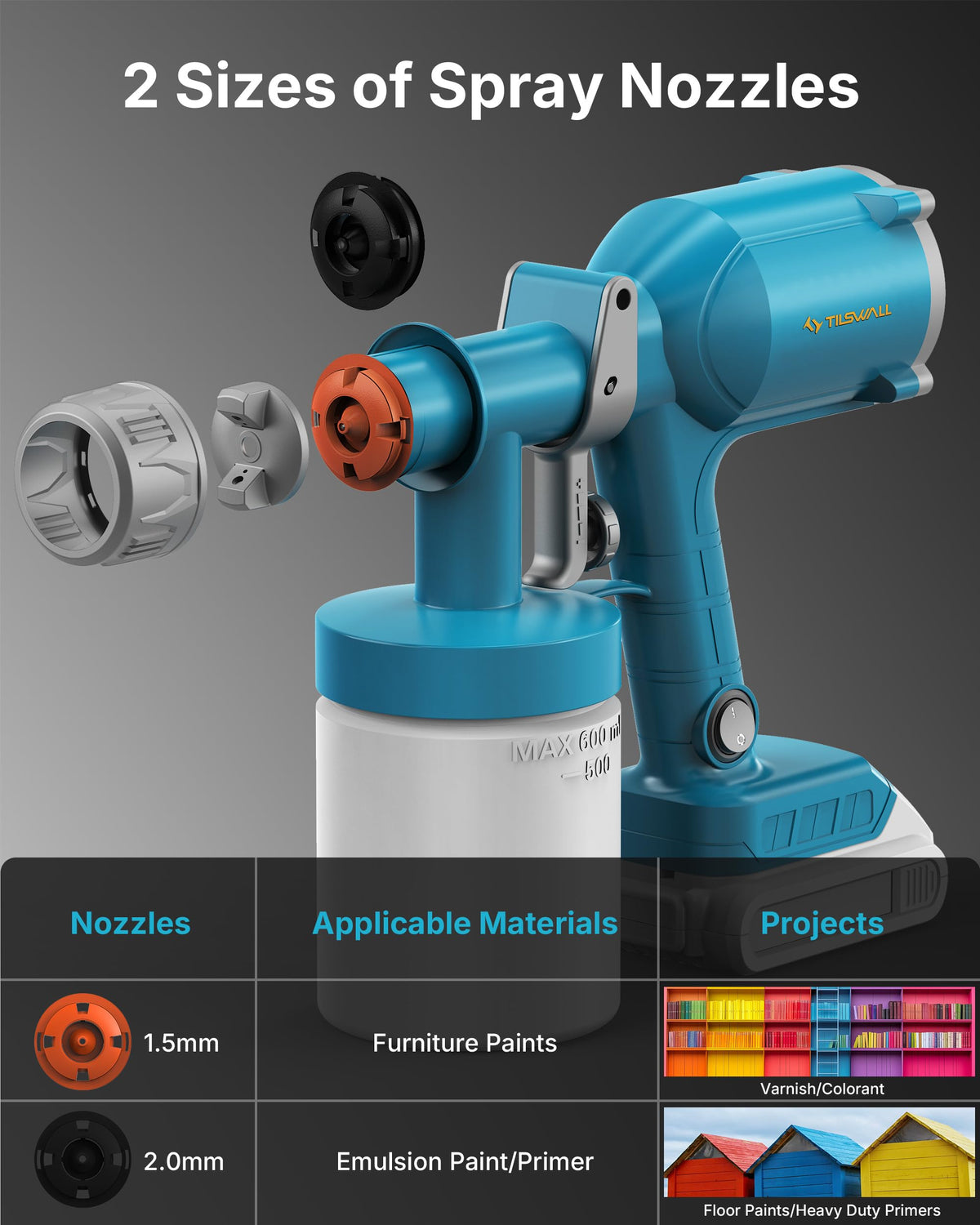 TILSWALL spray gun cleans quickly after use with tool-free disassembly.