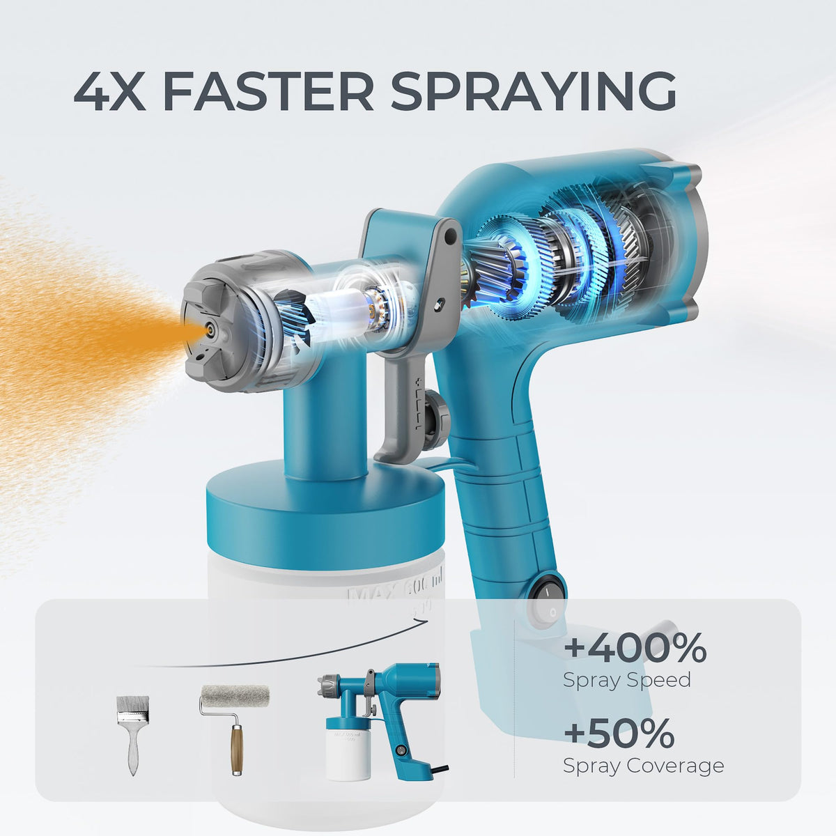 Tilswall spray gun with ultra-light ergonomic handle reduces fatigue.