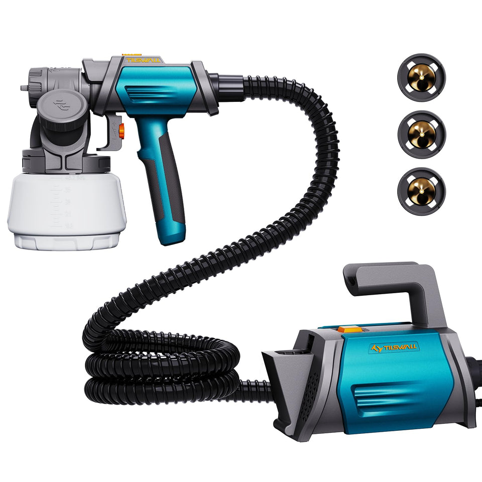 Tilswall Shark 800W side-feed spray gun for efficient paint loading.
