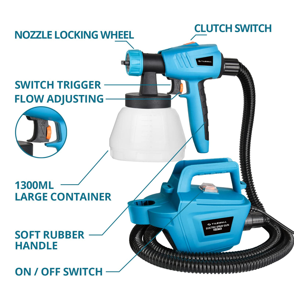 TILSWALL three spray patterns enable vertical, horizontal, and circular coverage.