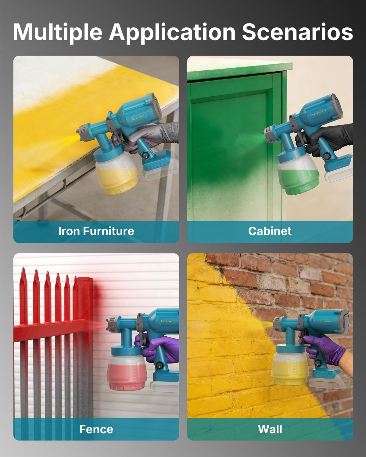 Tilswall three-spray-mode system illustrated for different coverage options.