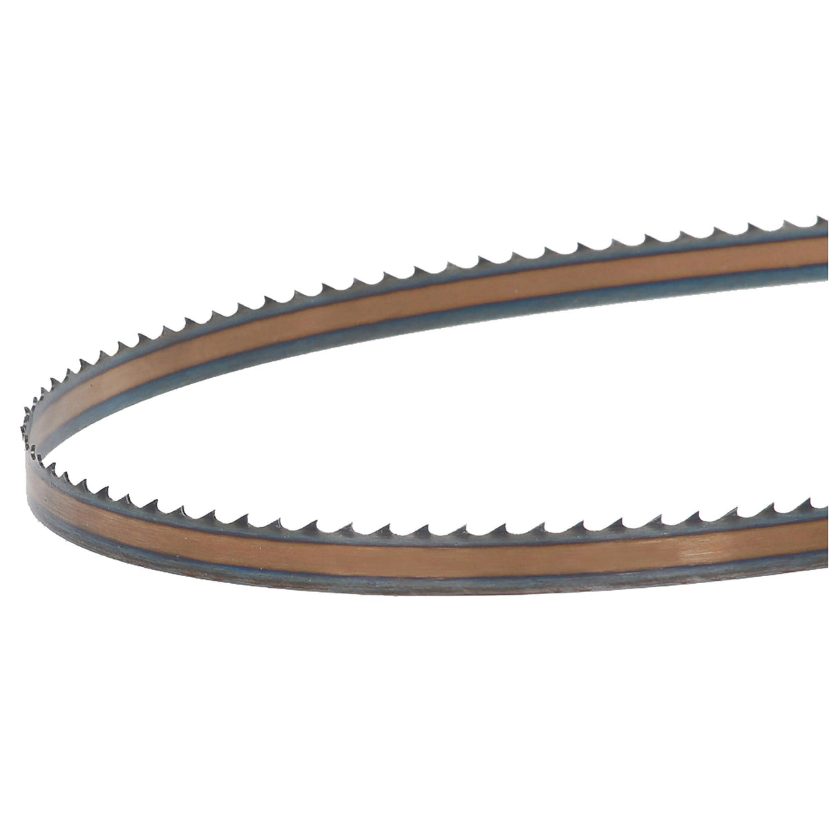 Timber Wolf bandsaw blade front view highlighting thin kerf and low-tension design for efficient cutting.