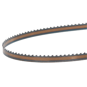 Timber Wolf bandsaw blade front view highlighting thin kerf and low-tension design for efficient cutting.