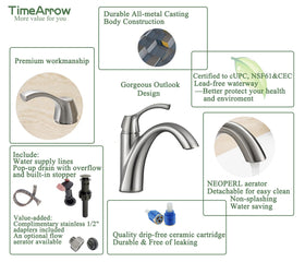 TimeArrow TAF206-BN pop-up drain included for convenient overflow management.