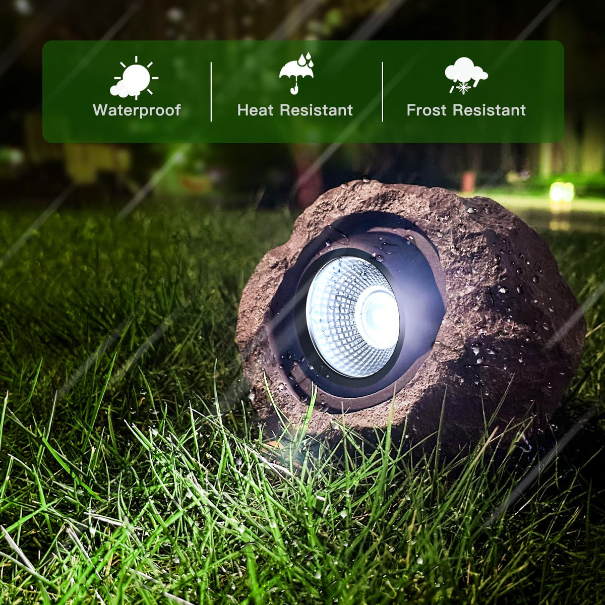 Timeflies Solar Rock Lights are IP65 waterproof for year-round use.