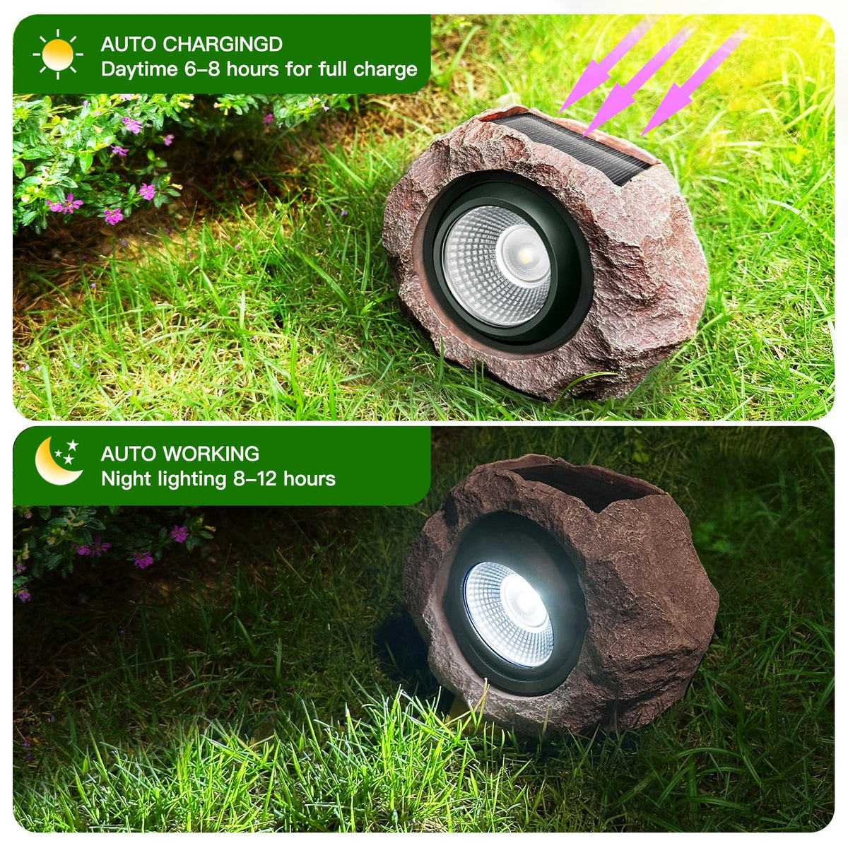 Timeflies Solar Rock Lights install without wiring or tools for quick setup.