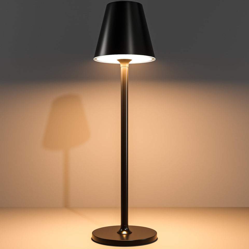 Timjorman modern LED cordless table lamp on dining table with a stable metal base for dinners.
