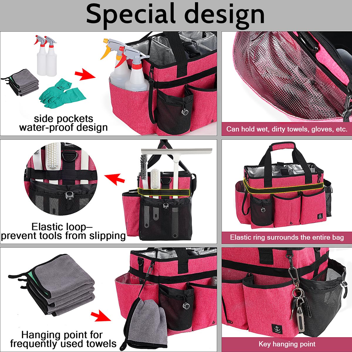 Timoxi Cleaning Caddy adjustable shoulder strap enables hands-free cleaning.