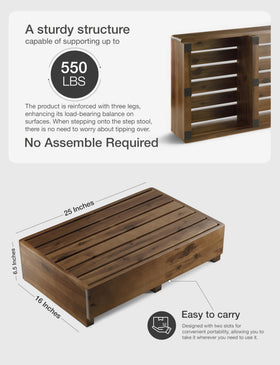 Tinamo wooden stool used as a kitchen step to reach high shelves