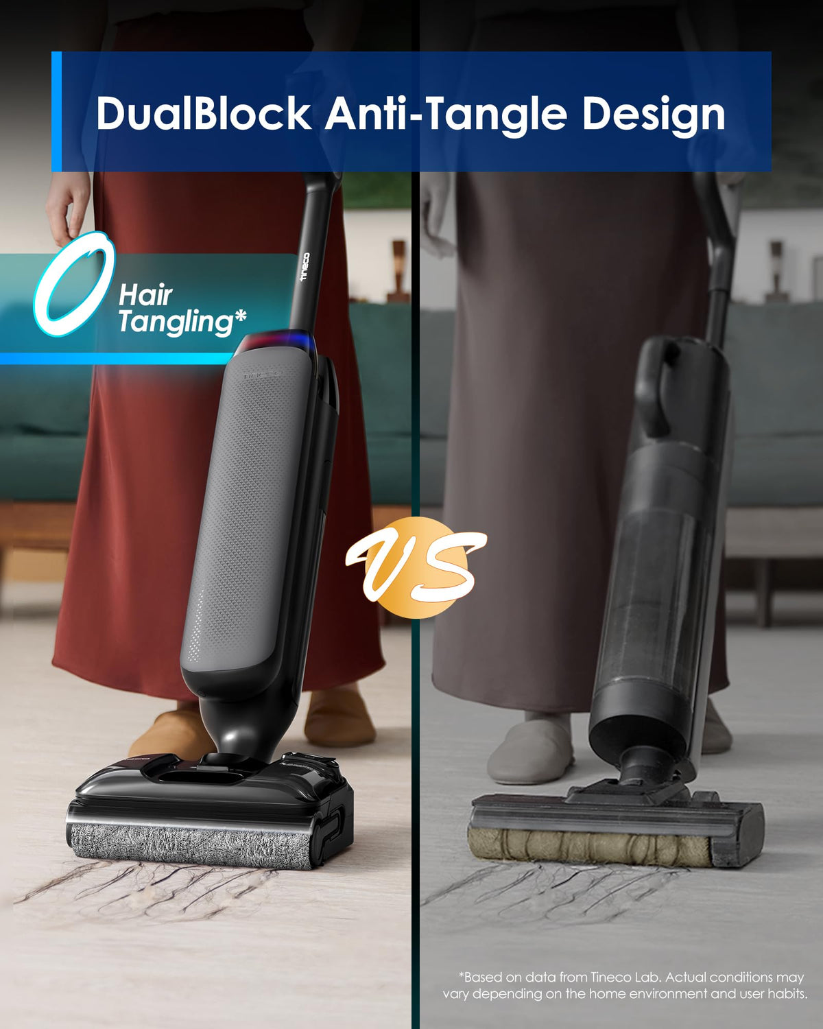 Tineco 180-degree lay-flat design fits under furniture