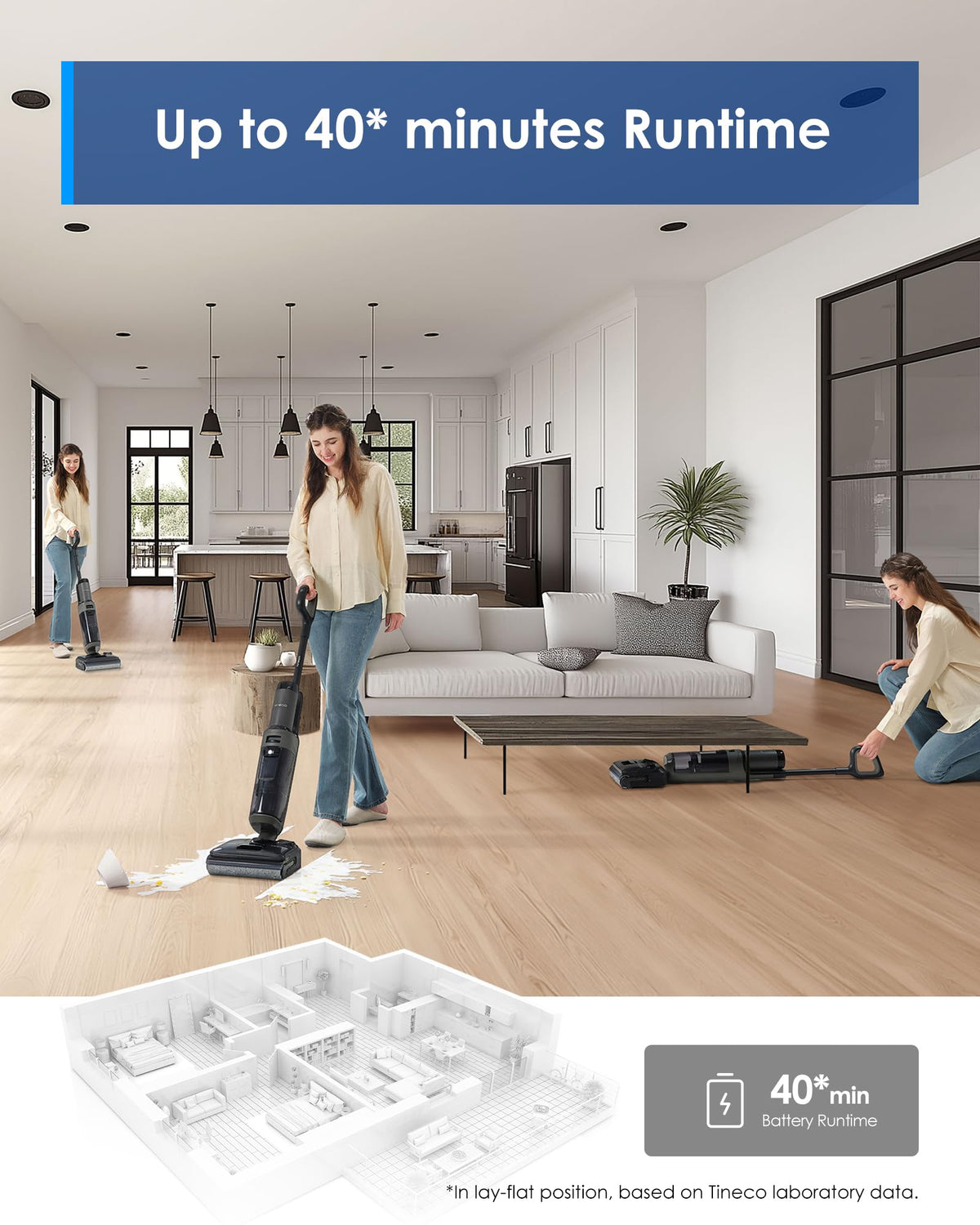 Tineco Floor ONE i6 Stretch slim profile cleans under low furniture and cabinets.