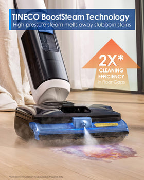 Tineco FLOOR ONE S6 Stretch BoostSteam action highlights powerful stain removing capability