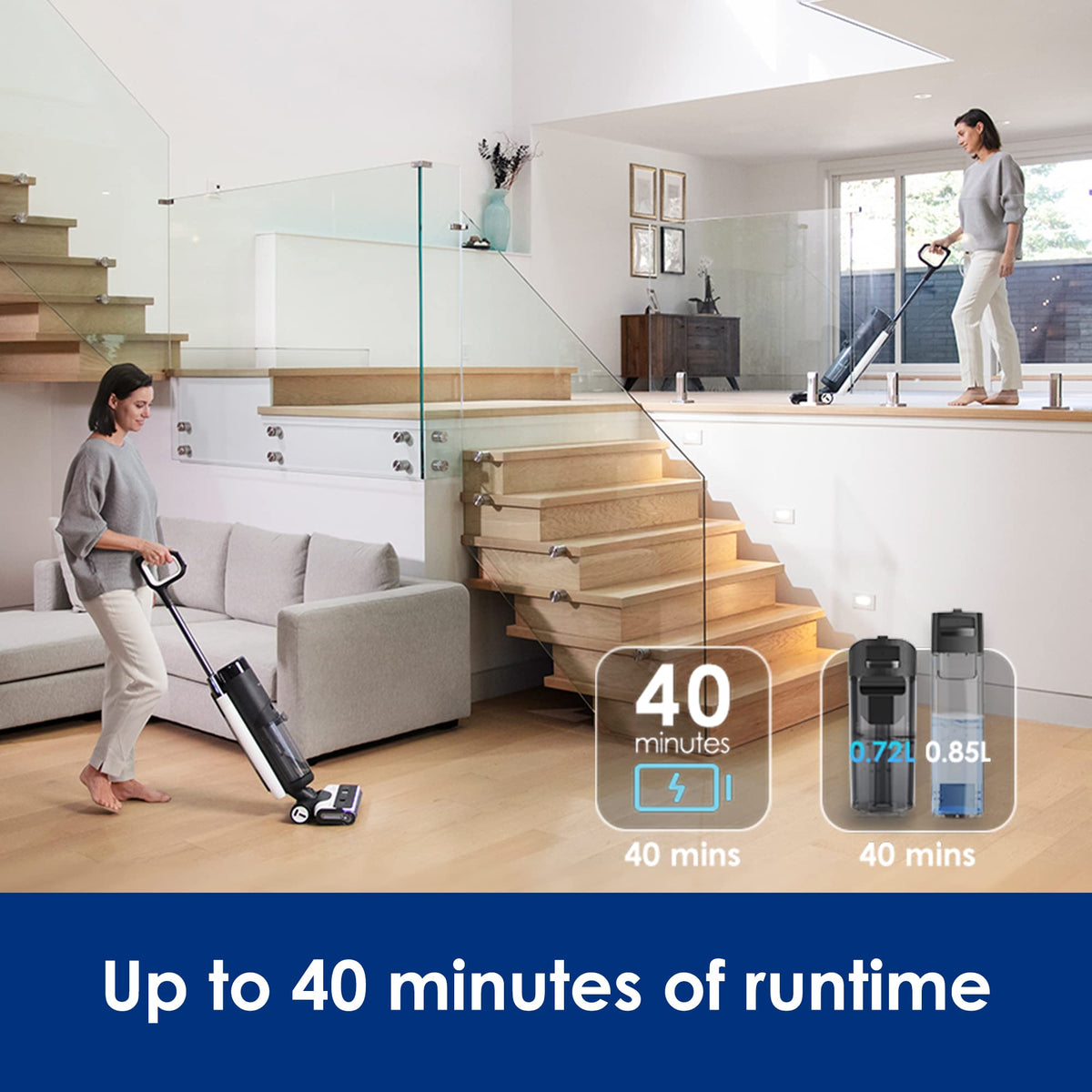Tineco Floor ONE S7 PRO dual-sided edge cleaning along baseboards for tight spaces.