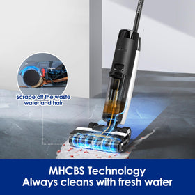 Tineco Floor ONE S7 PRO, MHCBS technology visual showing continuous fresh water washing.