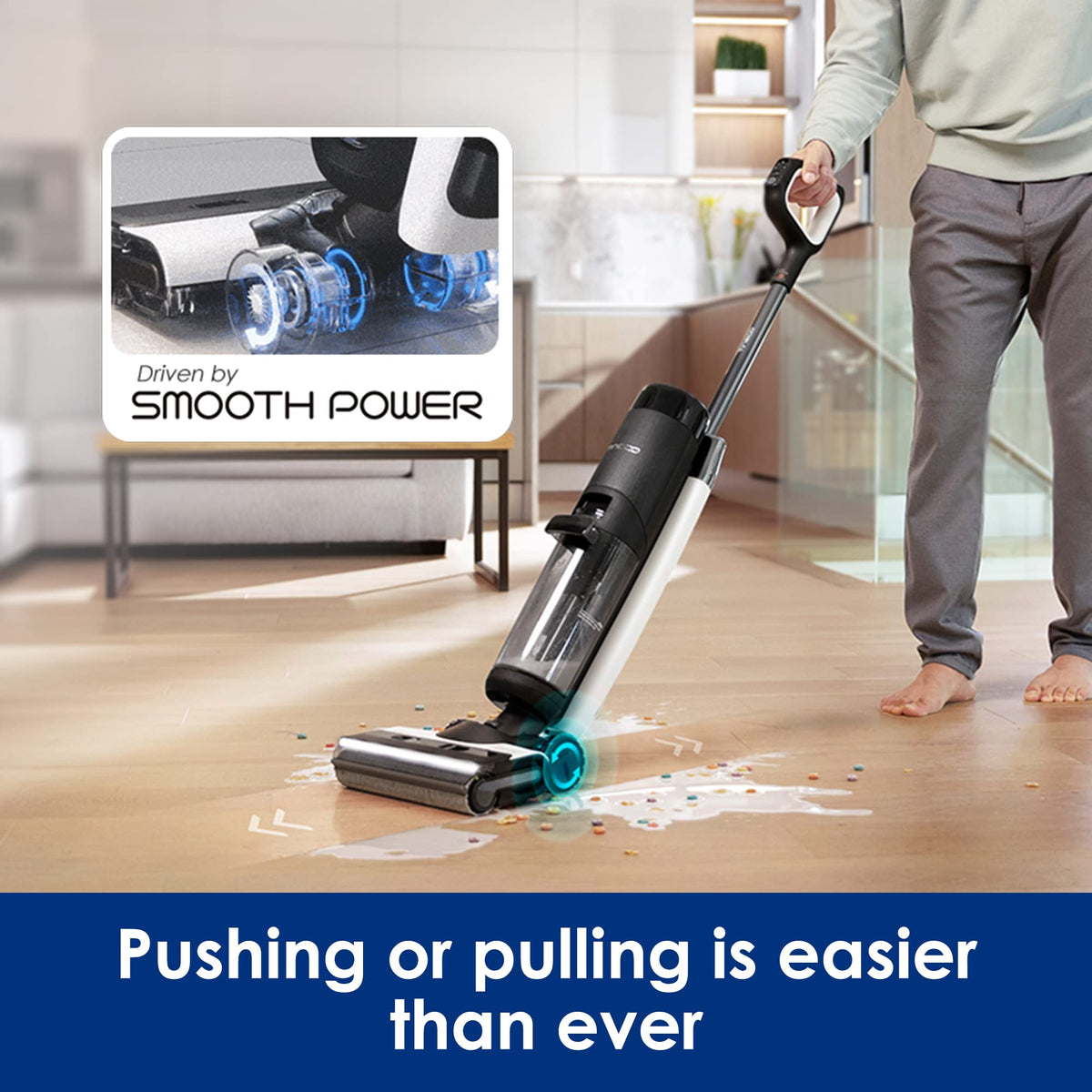 Tineco Floor ONE S7 PRO SmoothPower self-propulsion system in action for easy use.