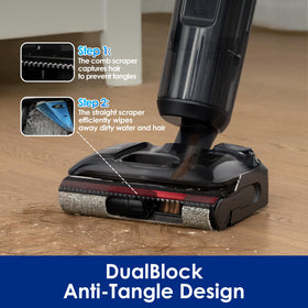 Tineco Floor One S7 Stretch with DualBlock anti-tangle design handles hair for smoother cleans