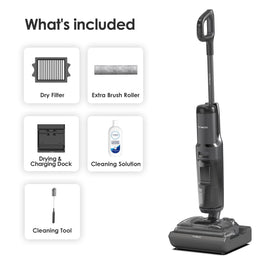 Tineco Floor One S7 Stretch shows pet-hair management on hardwood and carpet