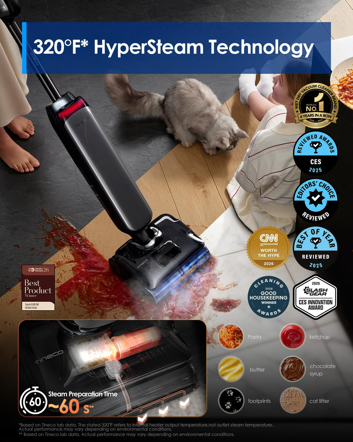 Tineco Floor One S9 Artist 360° SmoothDrive enables smooth navigation around furniture.