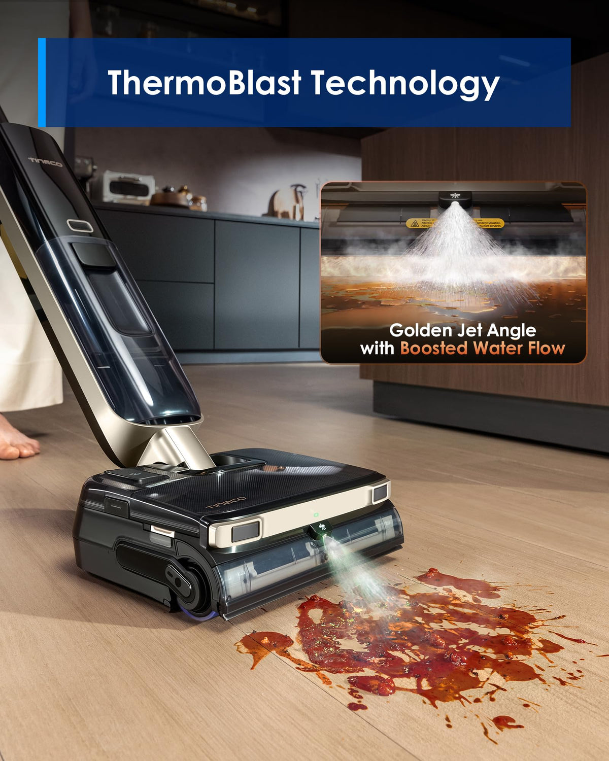 Tineco Floor One S9 Master hot water mopping tackles tough stains.