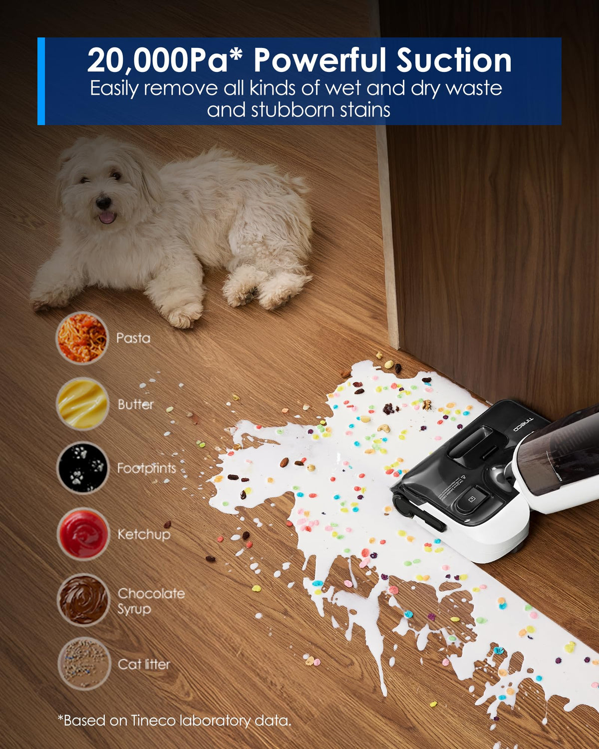 Tineco floor cleaner head highlighting 180° lay-flat access to hidden dust