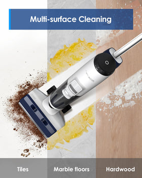 Tineco iFLOOR 5 Breeze Edge-Clean head reaching baseboards.